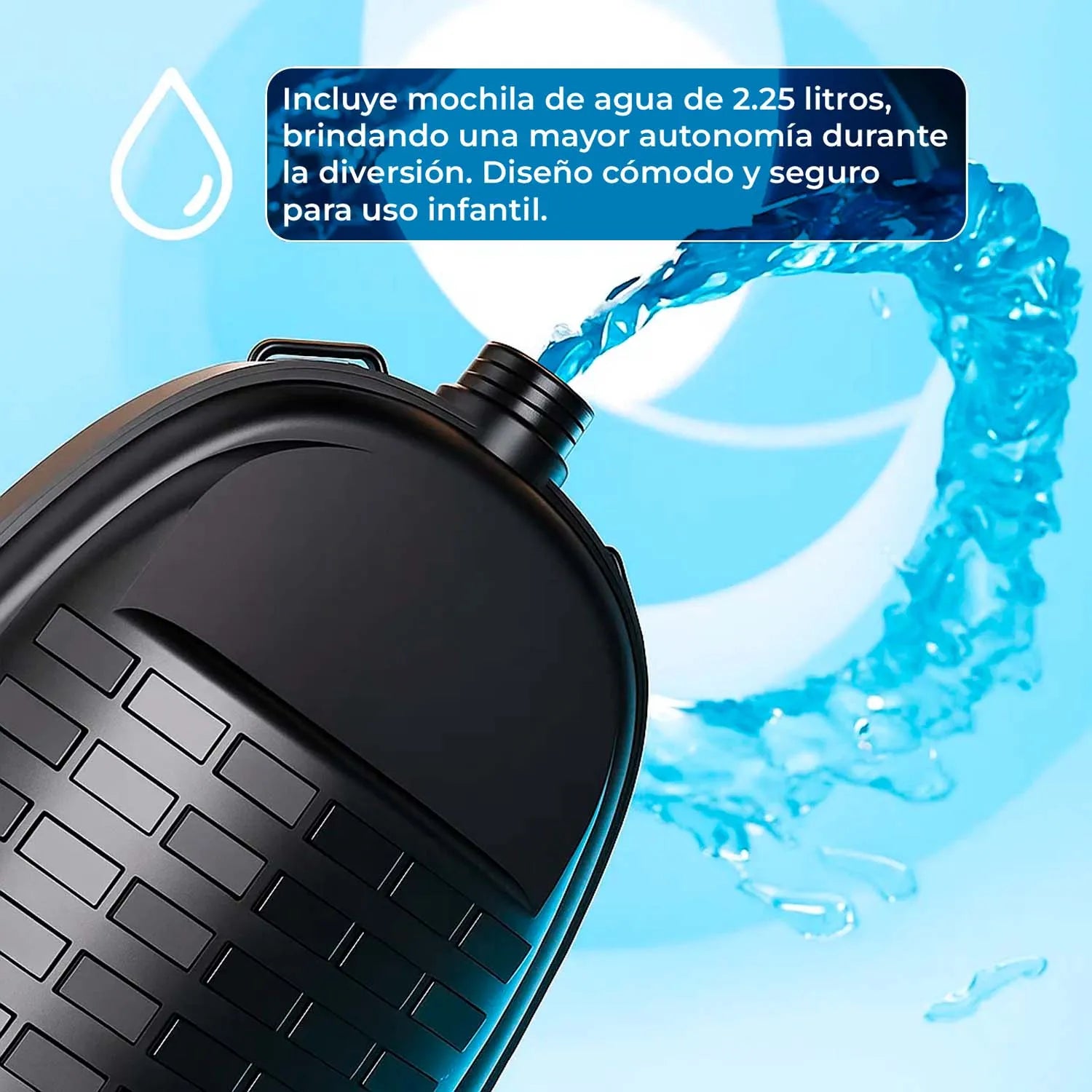 AMETRALLADORA AGUA BUYPAL MOCHILA 2.25L LUCES RGB AZUL